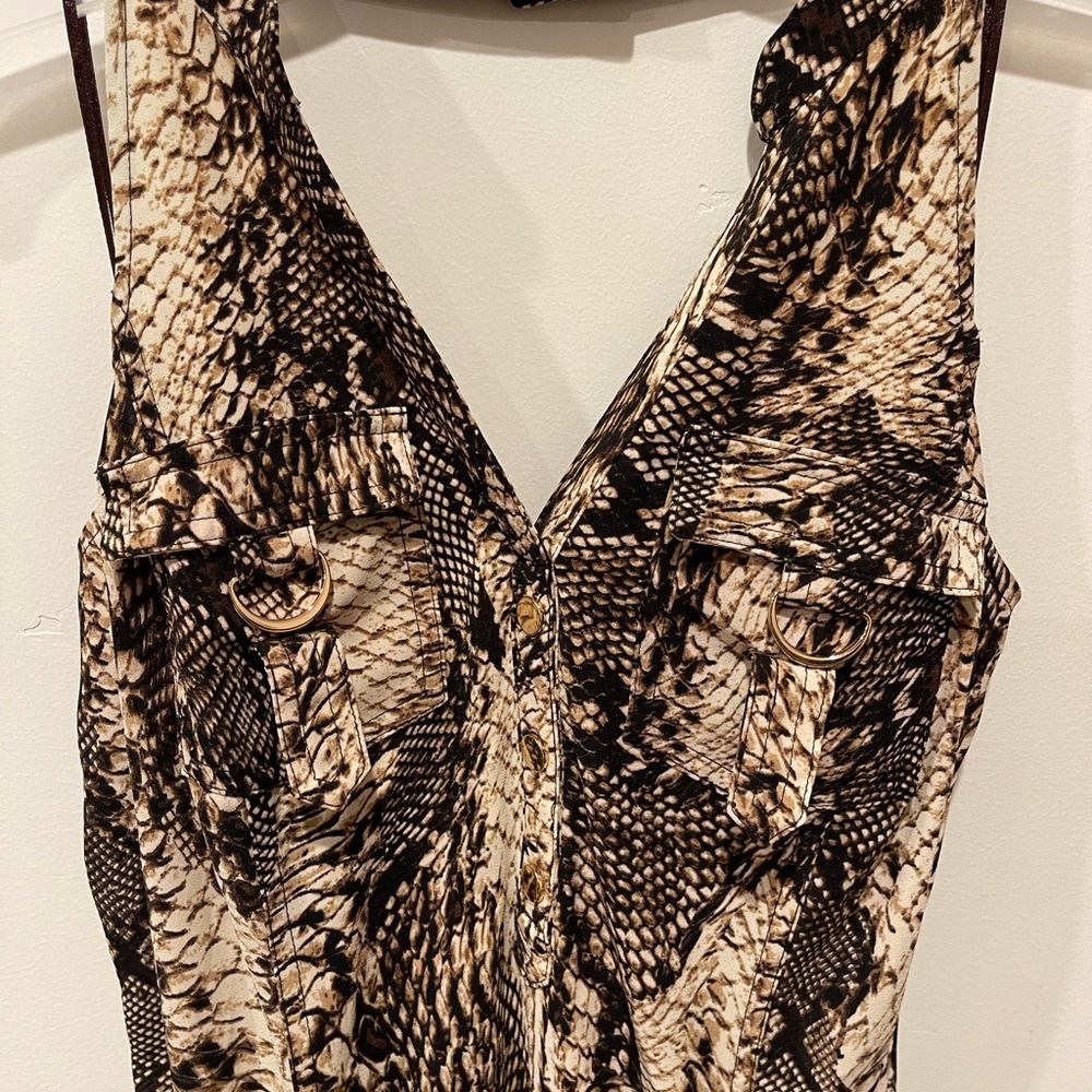 CACHE womens size XS Snake print collared tie waist romper with pockets onepiece - Picture 2 of 5